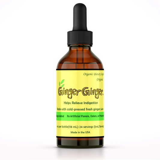 GingerGinger | Organically Formulated Dietary Supplement | Relieve Acid Reflux, Indigestion, Stomach Pain, Bloating, Antioxidant | w./ Cold Pressed Fresh Ginger Juice, Apple Cider Vinegar, Honey, Tangerine Extract | 24 Servings | Made in USA